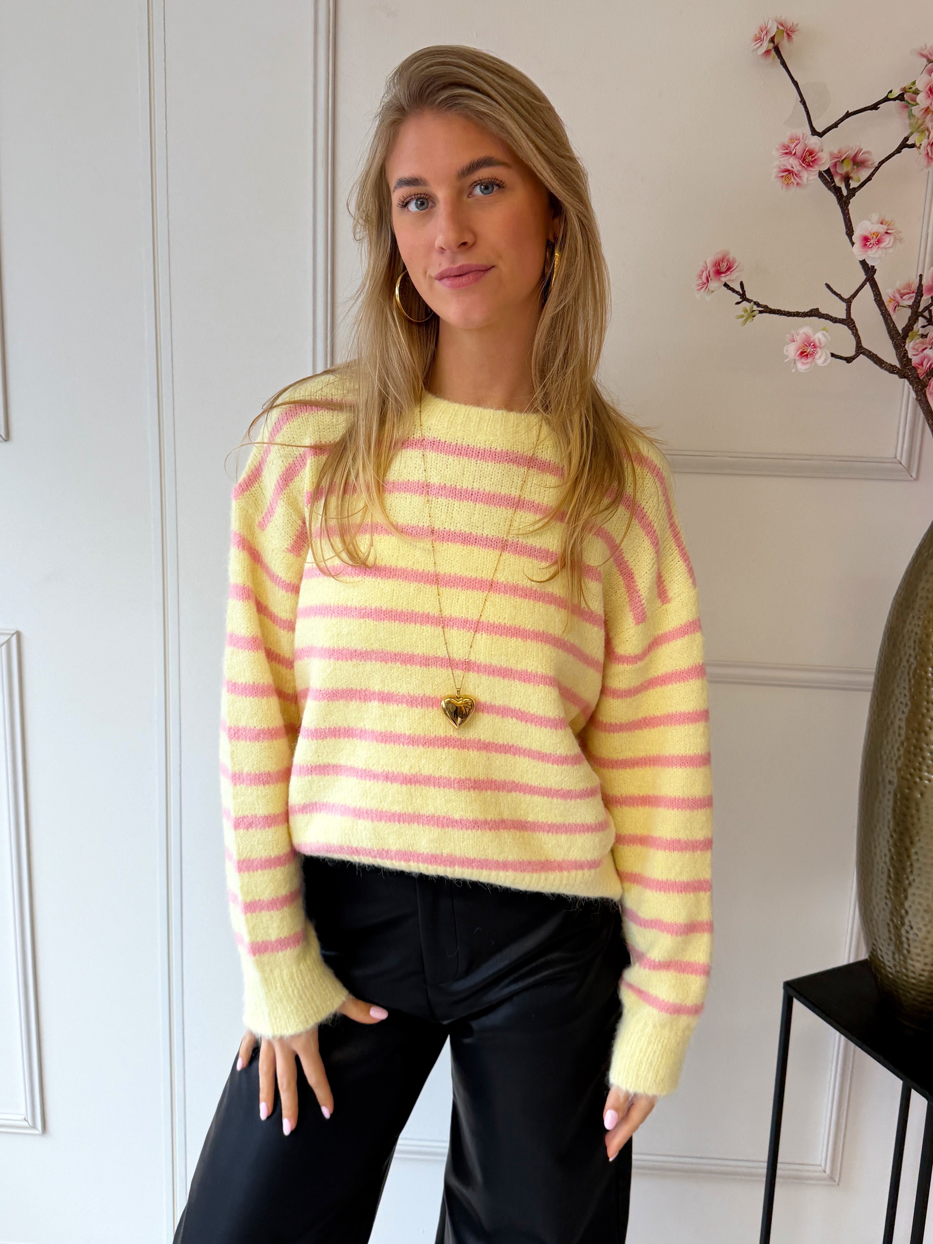 Sophie Striped Trui | Lichtroze - Lichtgeel