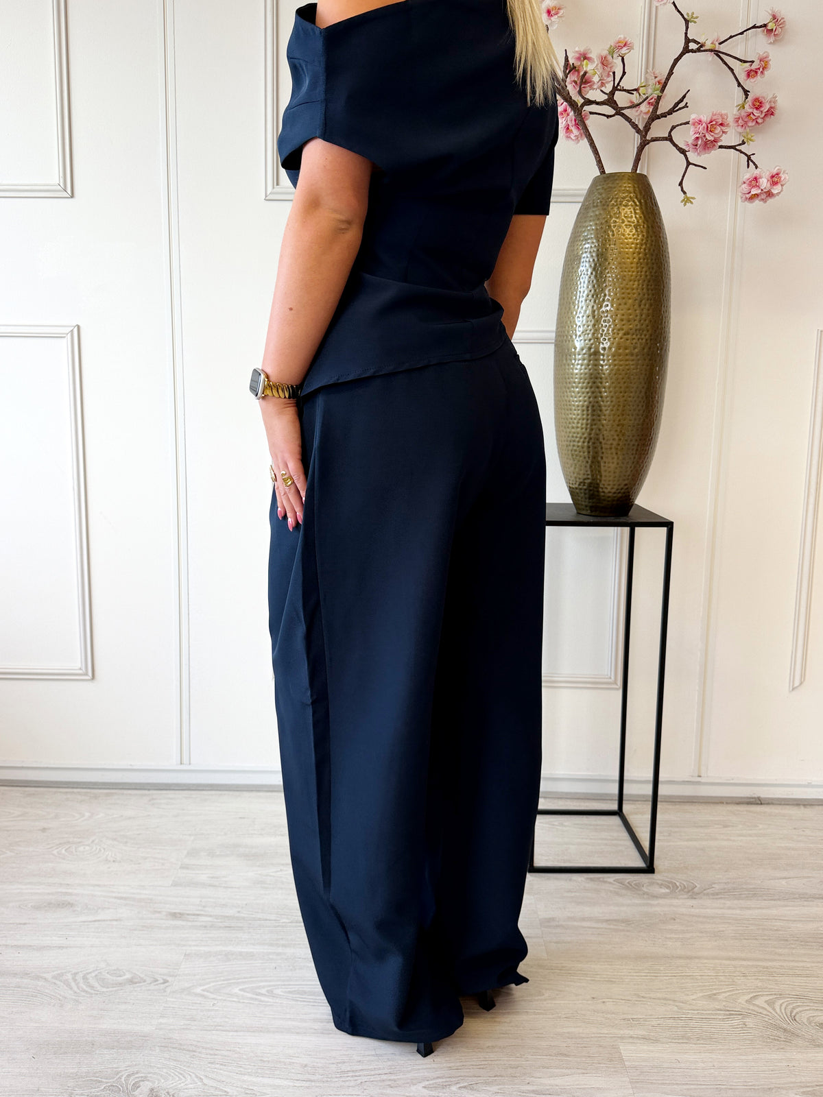 Wide Leg pantalon met plooien | Navy