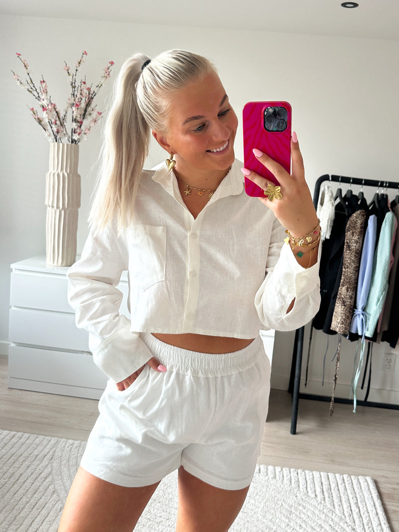 Cropped Linnen Blouse | Wit