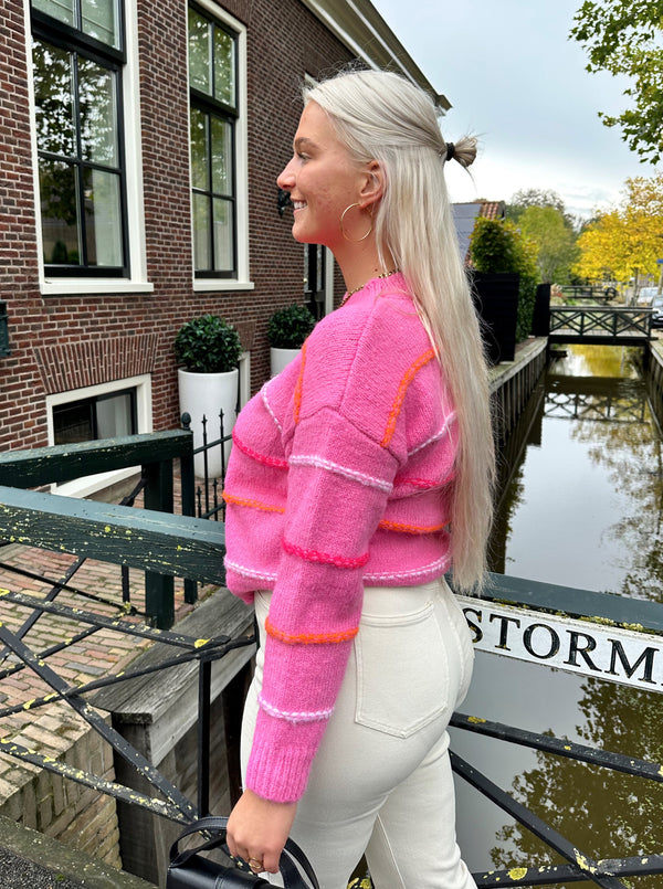 Veerle Striped Sweater | Roze