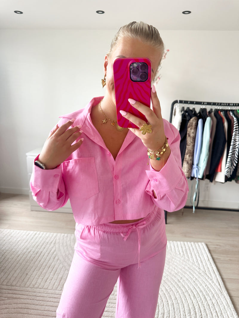 Cropped Linnen Blouse | Roze