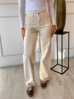 Straight Leg Striped Denim Pants | Beige