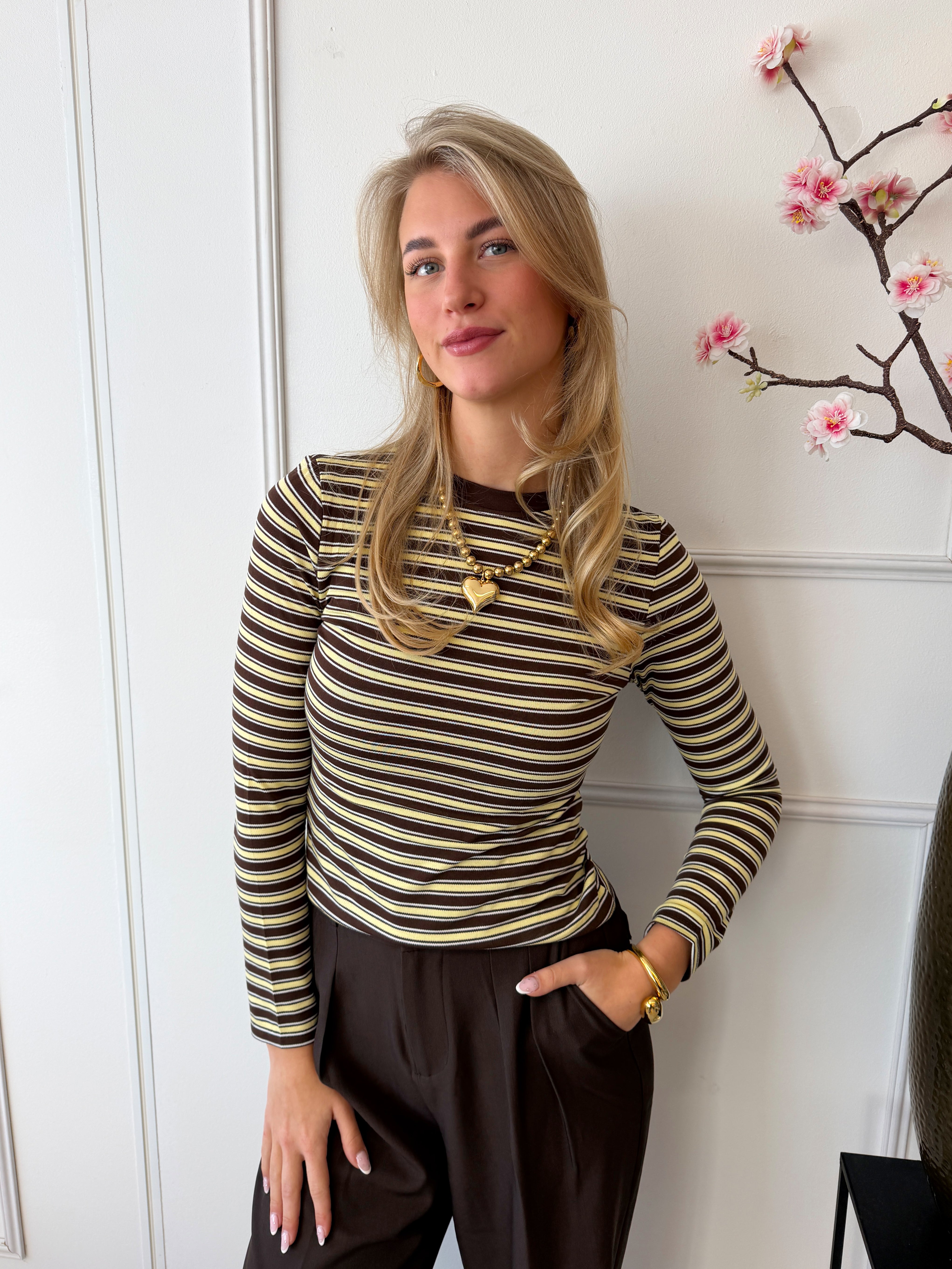 Ziva Striped Longsleeve  | Geel - Bruin