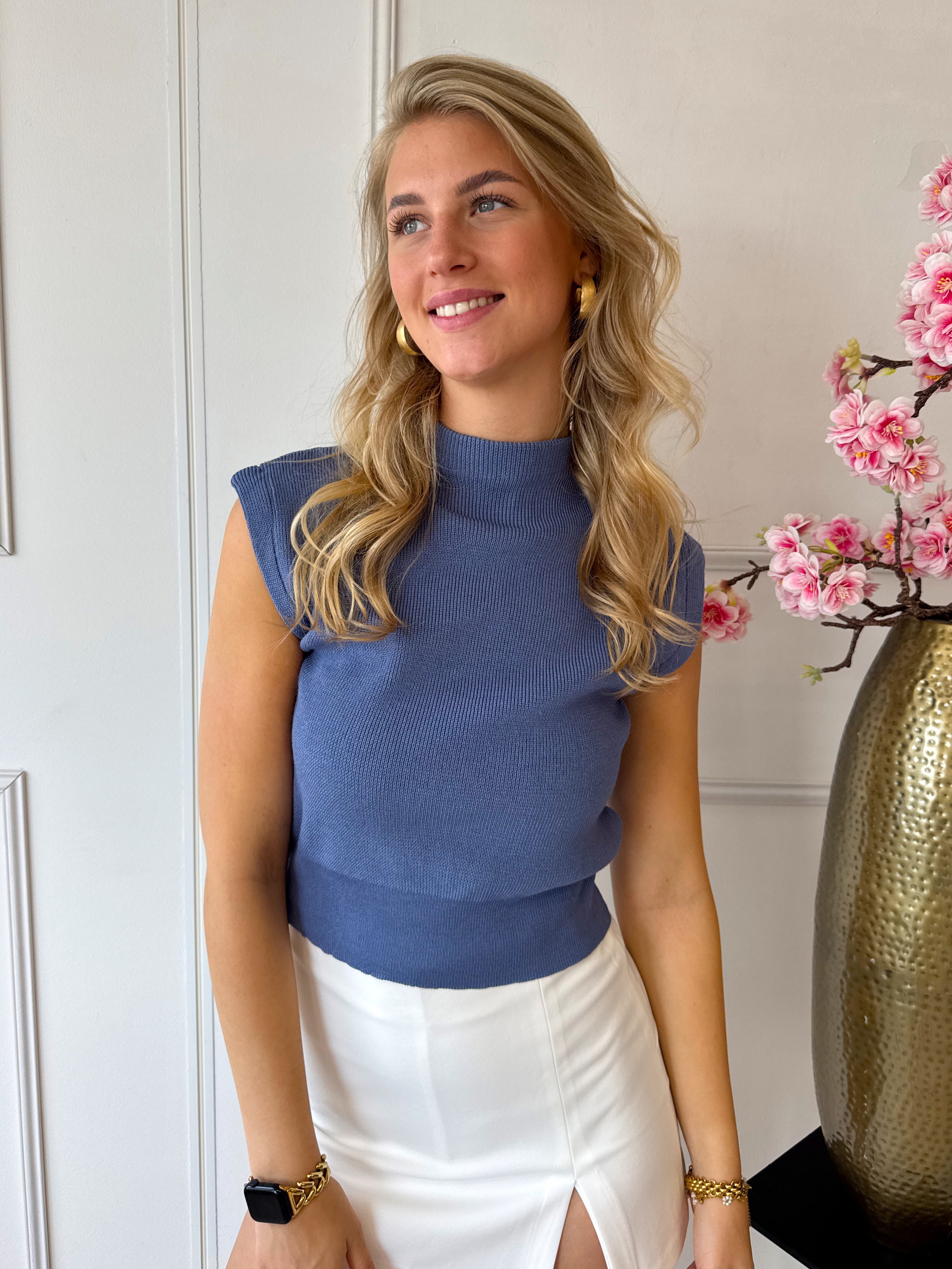 Basic Knit T-Shirt | Denim Blauw