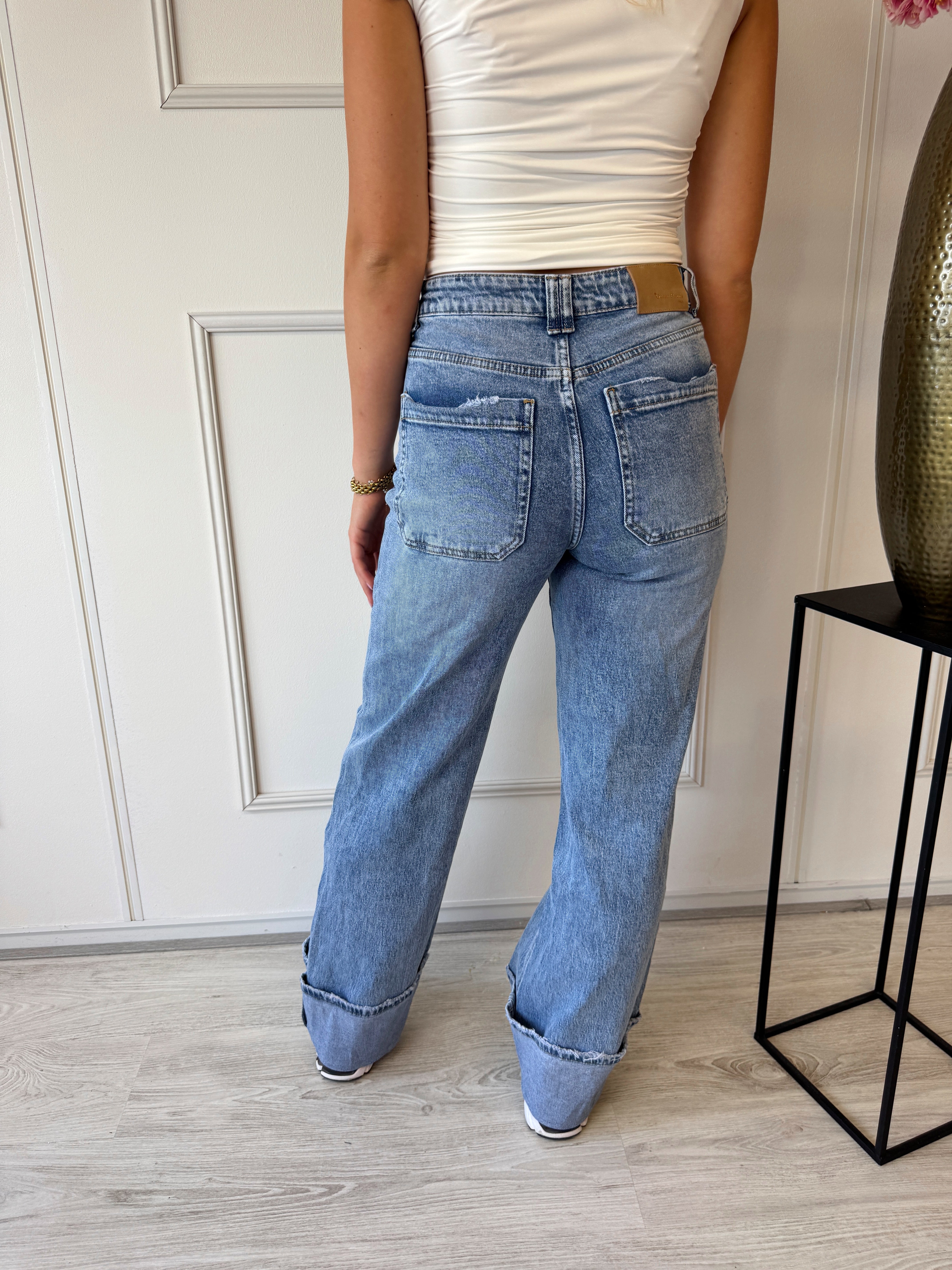 Wide Leg Front Pocket Cuff Jeans | Blauw