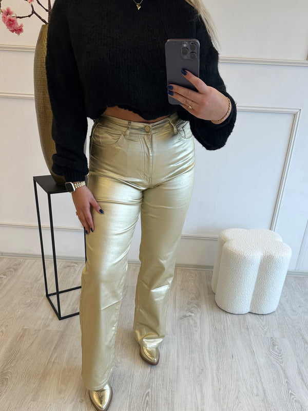 Metallic Stretch Jeans | Goud