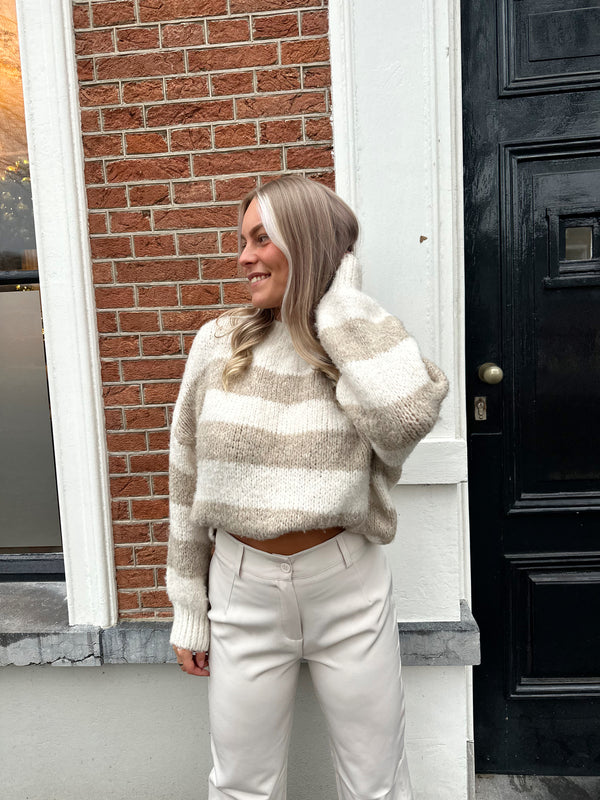 Striped Lesley Sweater | Beige wit