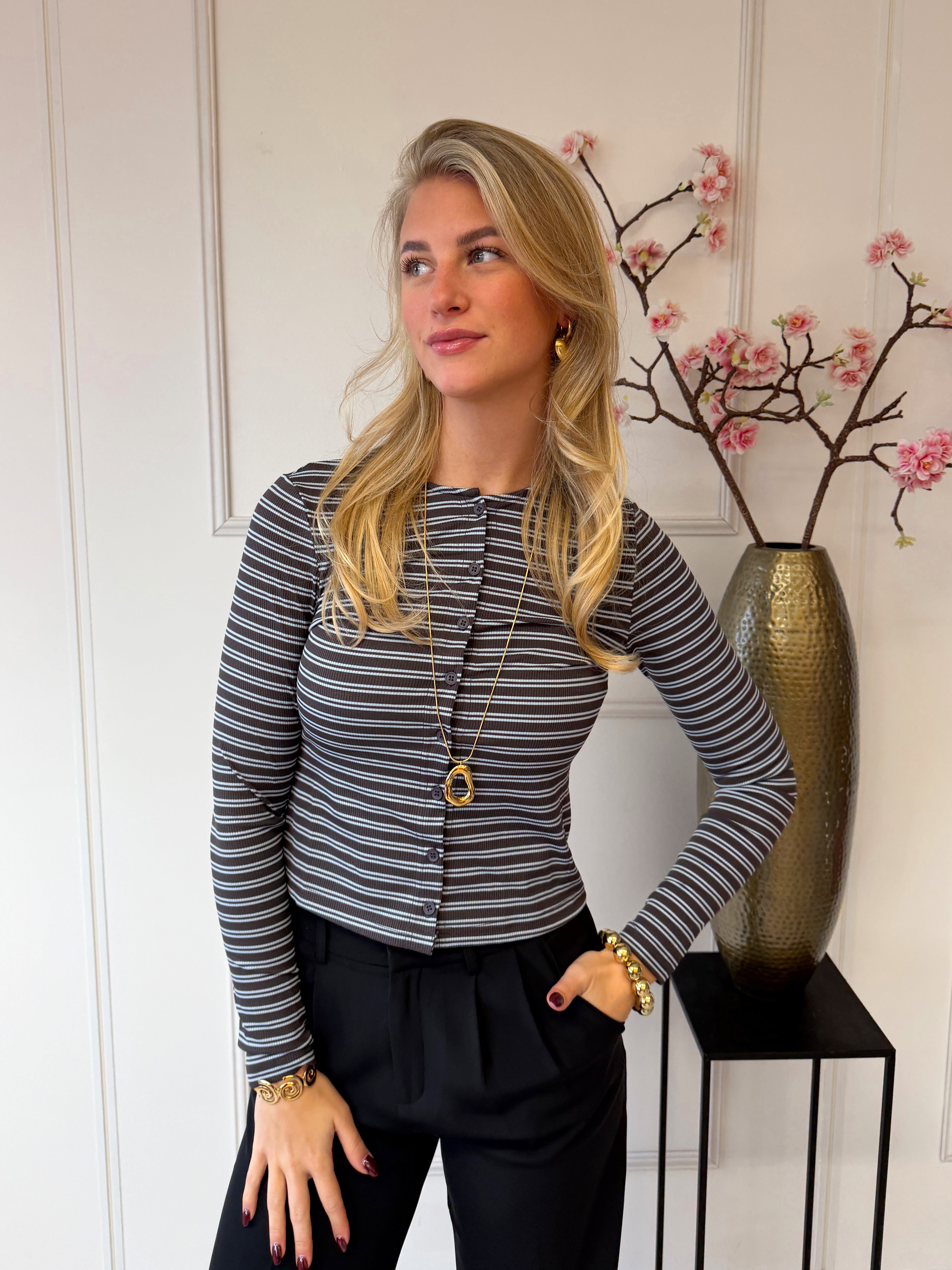Mara Striped Top | Navy