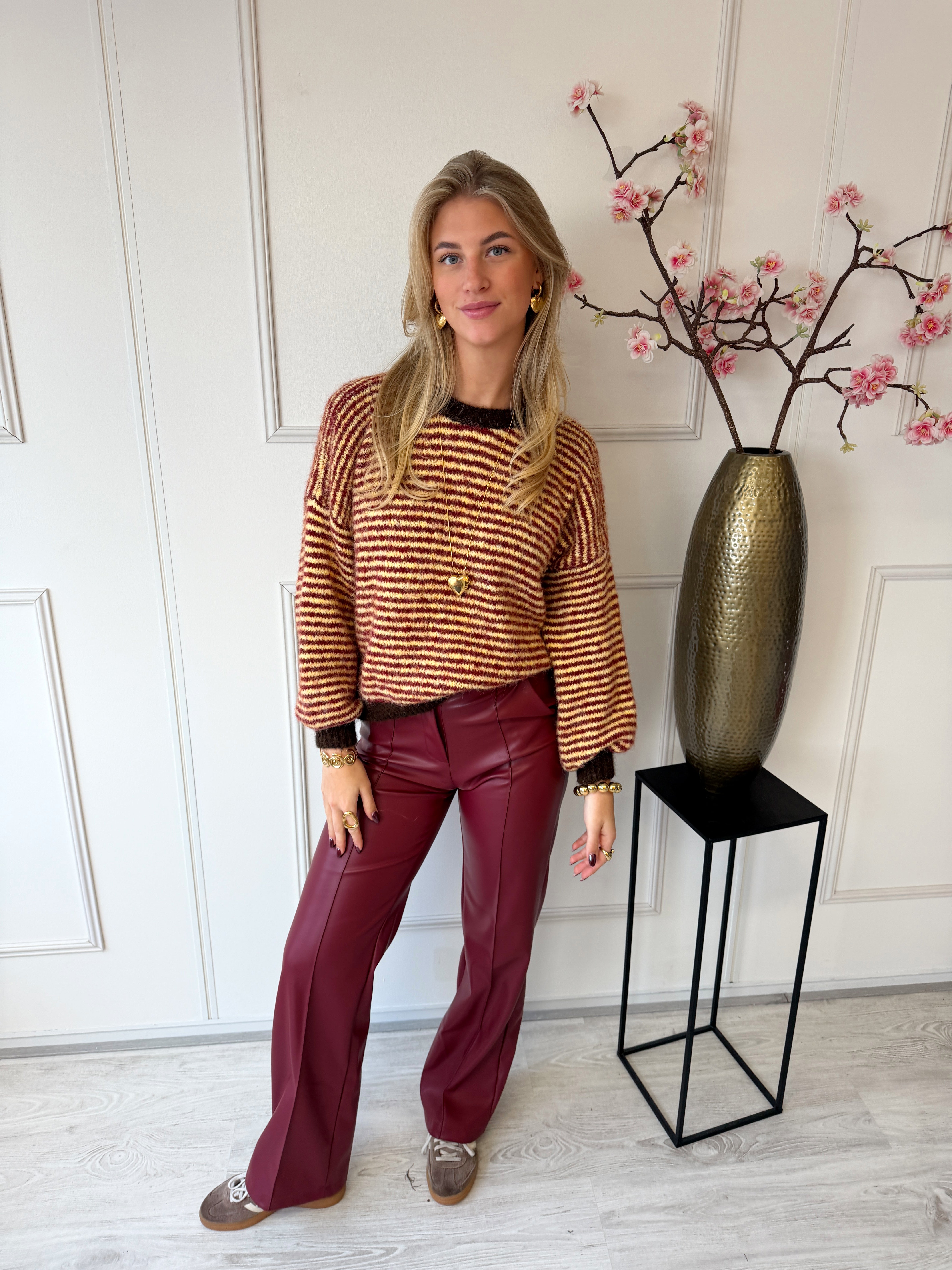 Chastar Striped Sweater | Burgundy - Geel