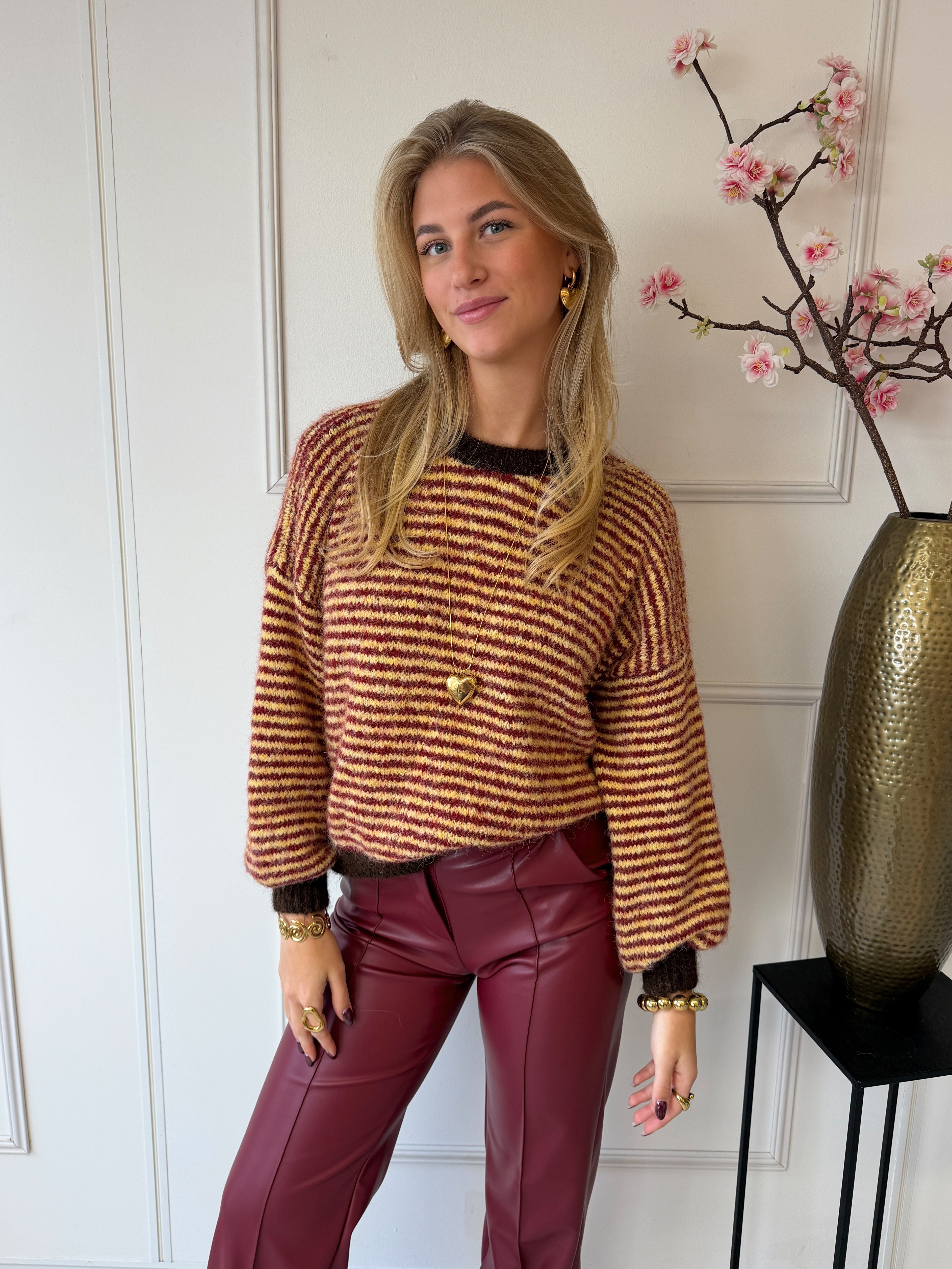 Chastar Striped Sweater | Burgundy - Geel