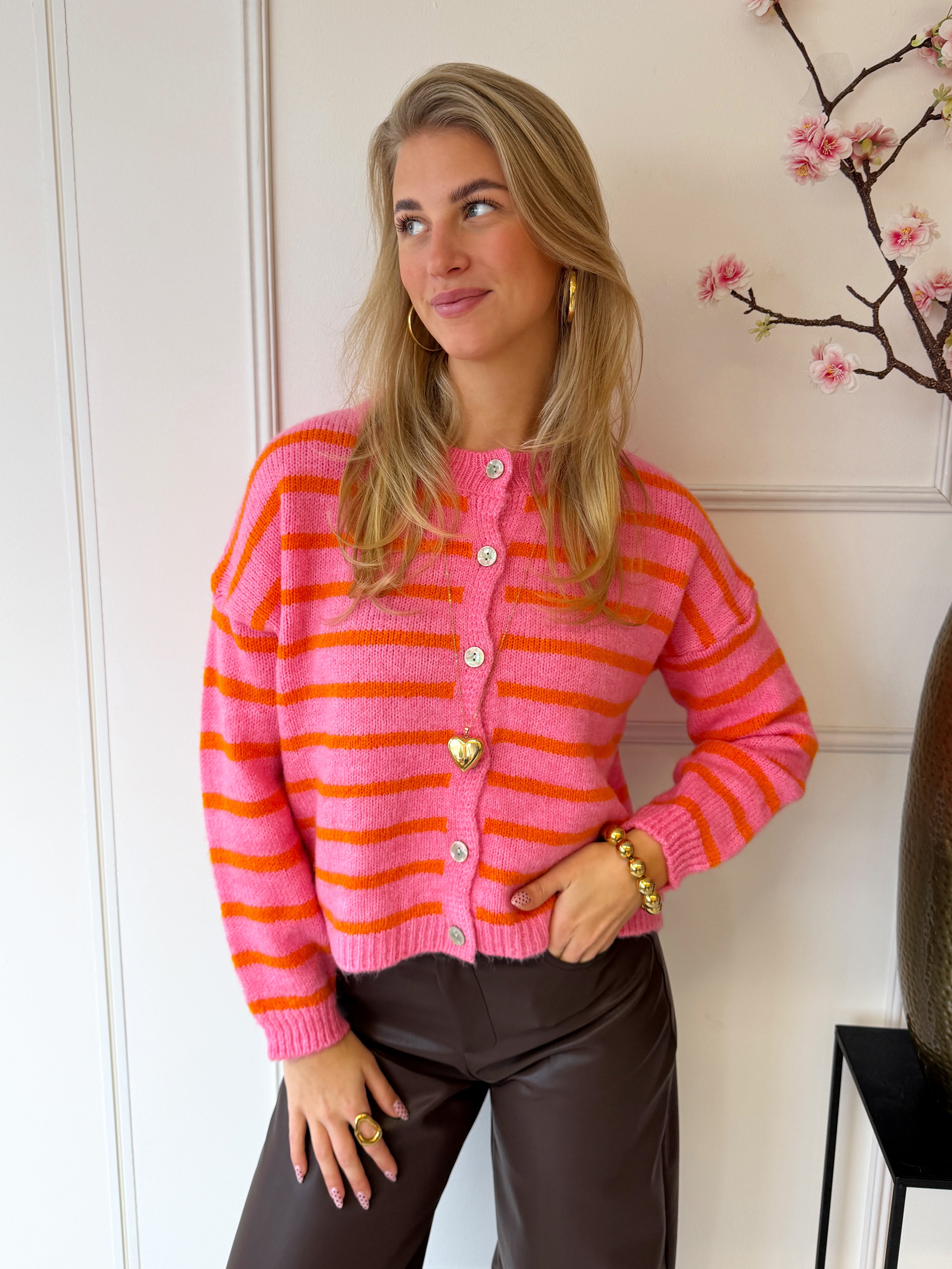 Judy Stripe Vest | Roze - Oranje