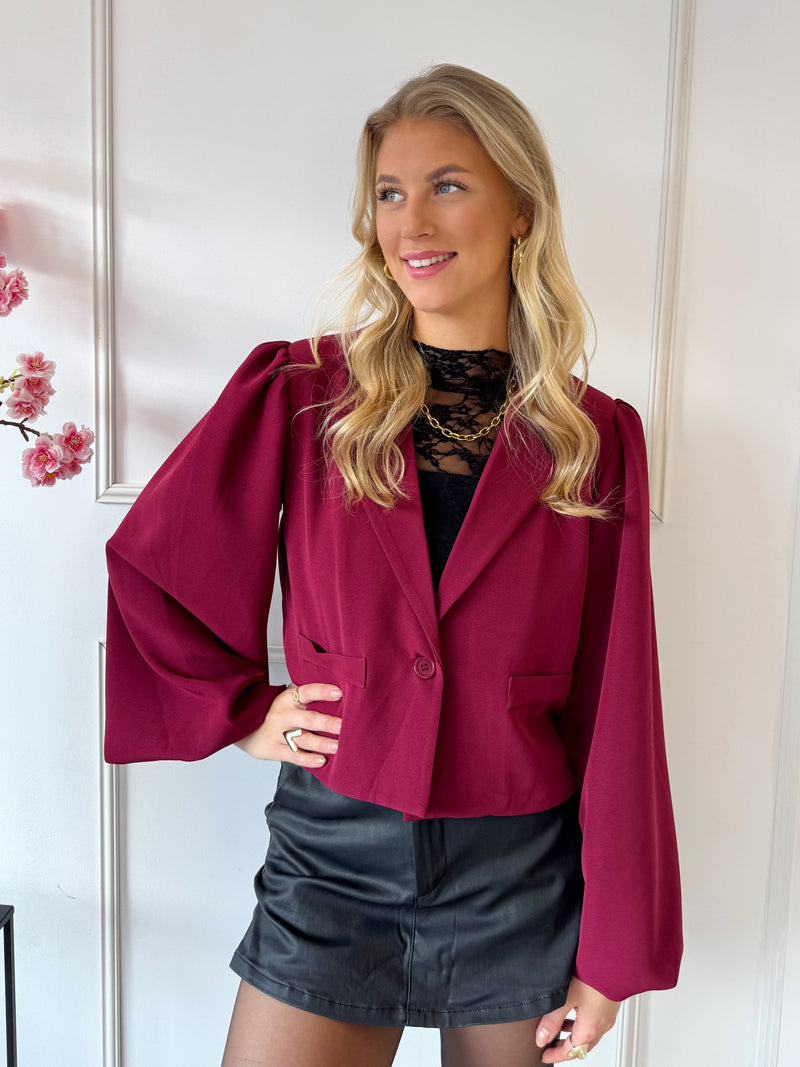 Mila Balloon Mouw Blazer | Bordeaux Rood