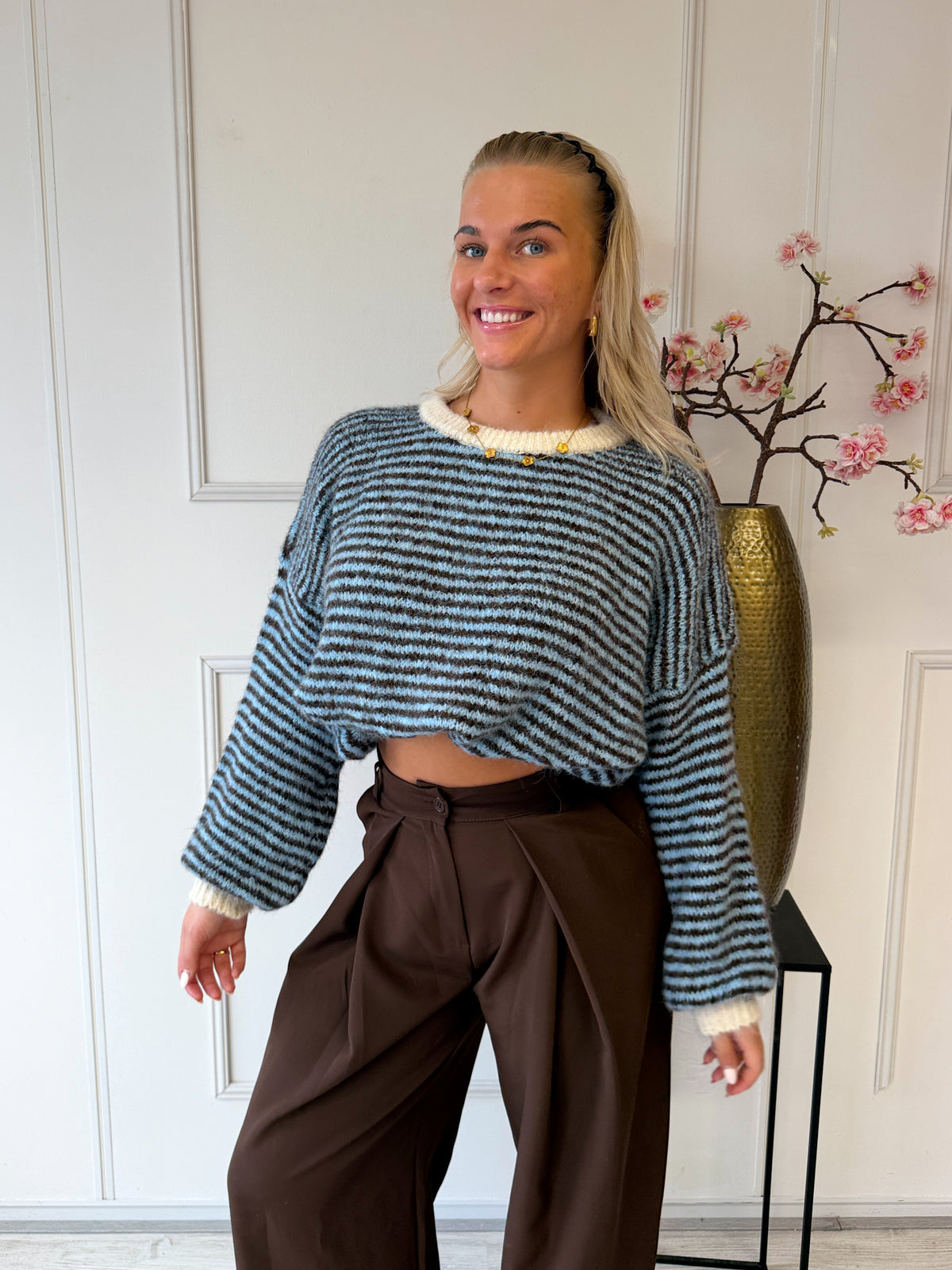 Chastar Striped Sweater | Blauw-Bruin