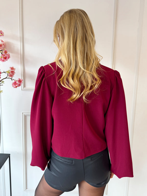 Mila Balloon Mouw Blazer | Bordeaux Rood