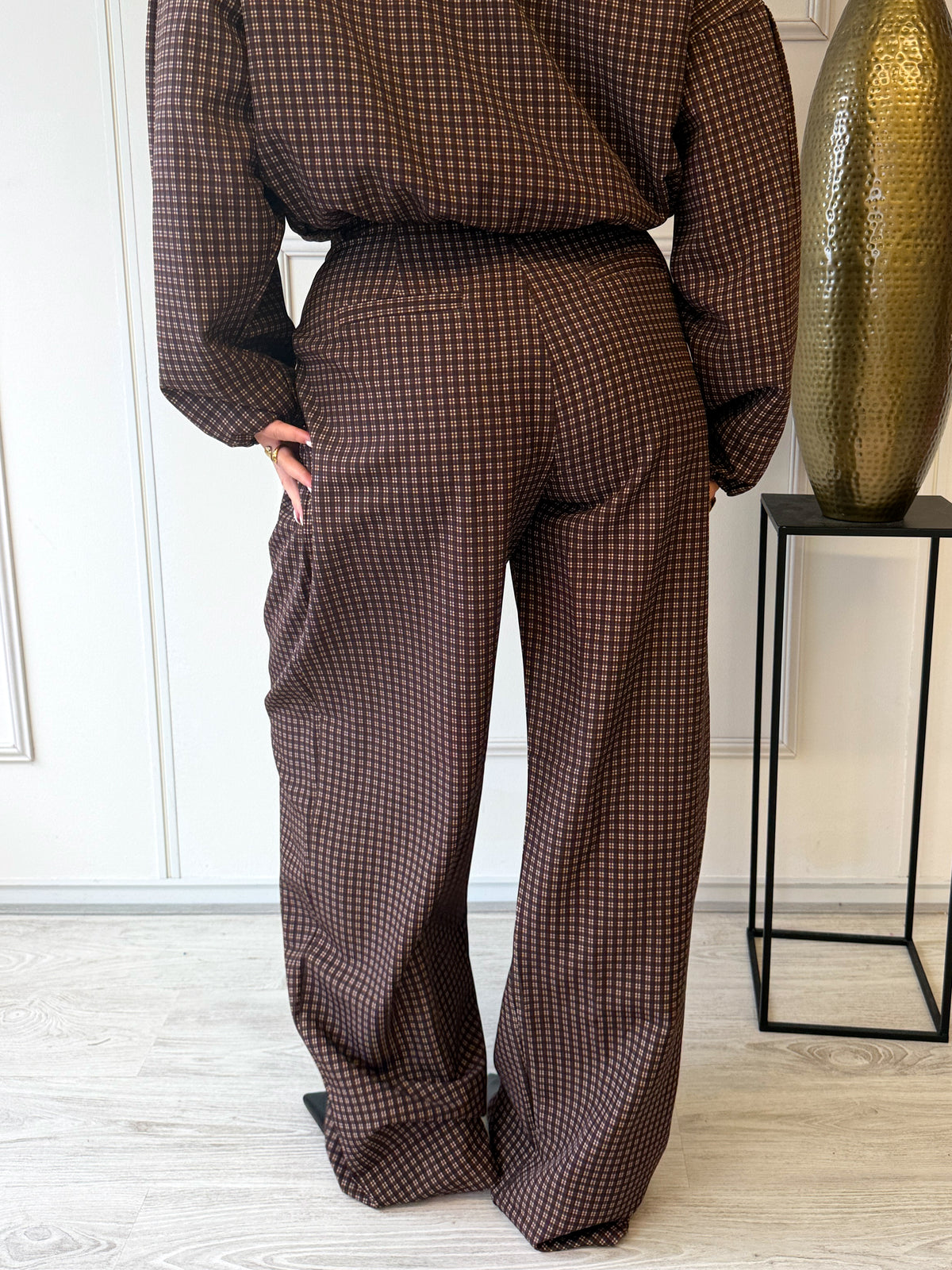 Check Wide Leg Pantalon met plooien TALL | Bruin