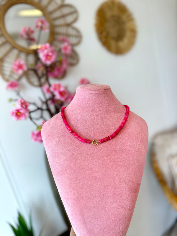 Kralen Ketting met Sluiting | Goud / Roze