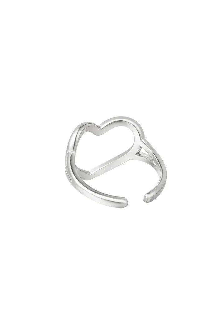 Verstelbare ring hart | Zilver