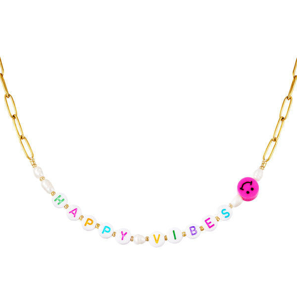 Happy Vibes Smiley Ketting | Goud