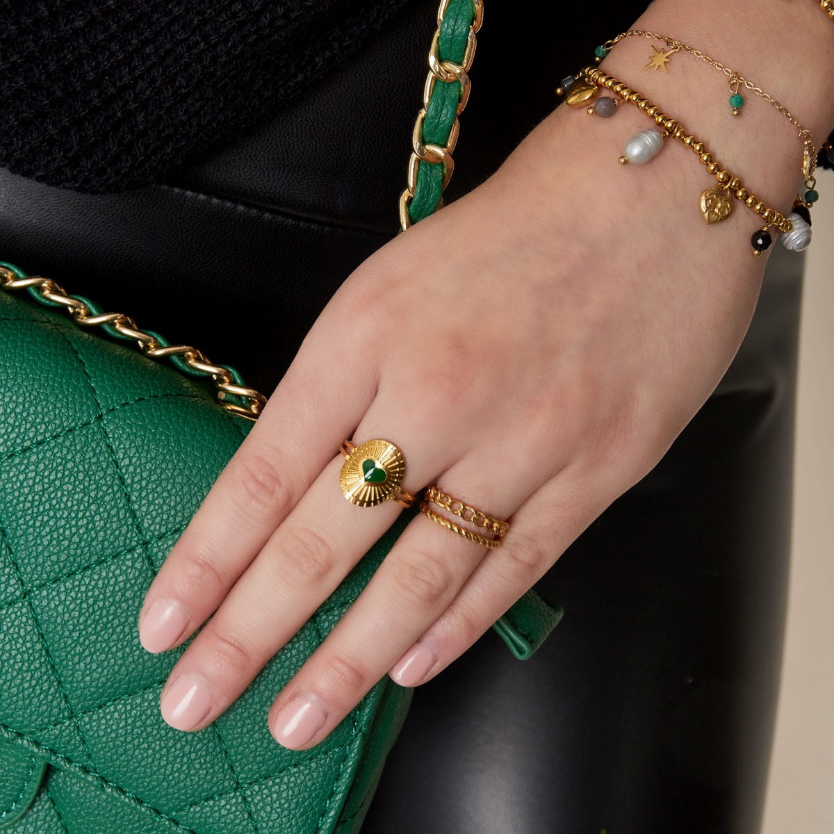 Love Coin Ring | Goud / Roze.