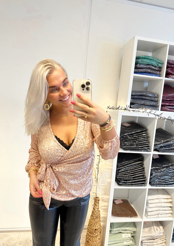 Sequin Overslag Top | Rosè Goud